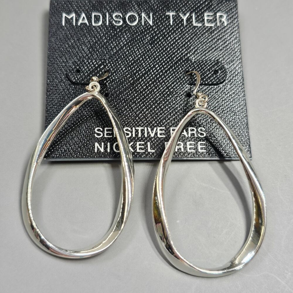 Madison Tyler Twisted Teardrop Earrings Silvertone Sensitive Ears Nickel Free NW